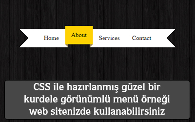 CSS ile hazırlanmış güzel bir kurdele görünümlü menü örneği web sitenizde kullanabilirsiniz