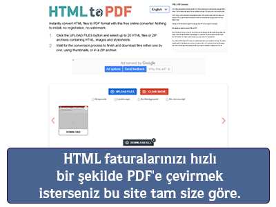 HTML faturalarınızı hızlı bir şekilde pdf'e çevirmek isterseniz bu site tam size göre