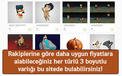 Rakiplerine göre daha uygun fiyatlara alabileceğiniz her türlü 3 boyutlu varlığı bu sitede