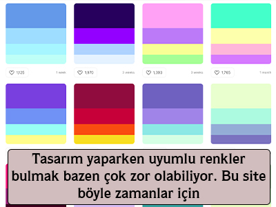 Tasarım yaparken uyumlu renkler bulmak bazen çok zor olabiliyor. Bu site böyle zamanlar için