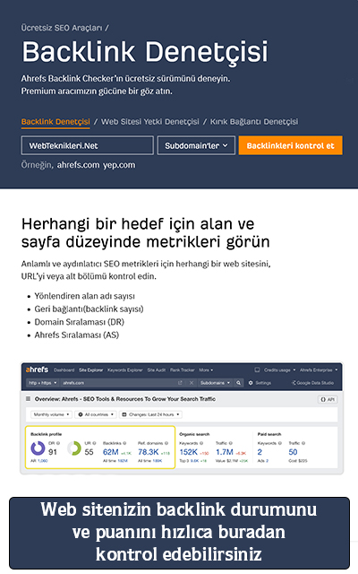Web sitenizin backlink durumunu ve puanını hızlıca buradan kontrol edebilirsiniz