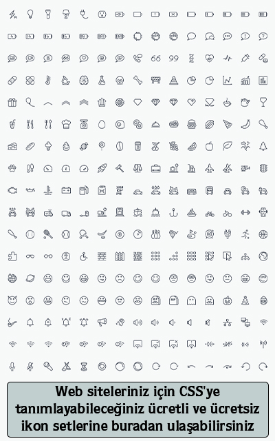 Web siteleriniz için css'nize tanımlayabileceğiniz ücretli ücretsiz ikon setlerine buradan ulaşabilirsiniz