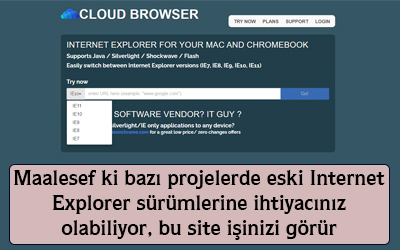 Maalesefki bazı projelerde eski internet explorer sürümlerine ihtiyacınız olabiliyor bu site işinizi görür