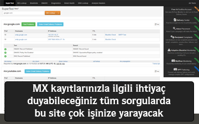 MX kayıtlarınızla ilgili ihtiyaç duyabileceğiniz tüm sorgularda bu site çok işinize yarayacak