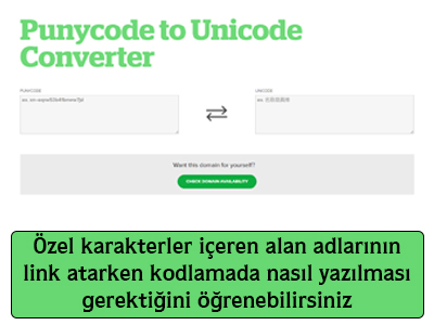 Özel karakterler içeren alan adlarının link atarken kodlamada nasıl yazılması gerektiğini